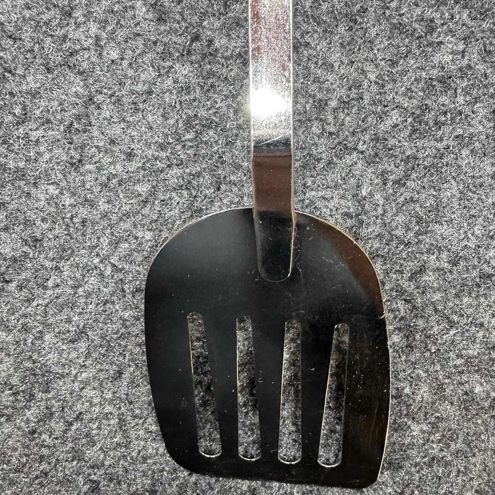 Vintage Slotted Metal Spatula Turner Flipper White Handle 13.5